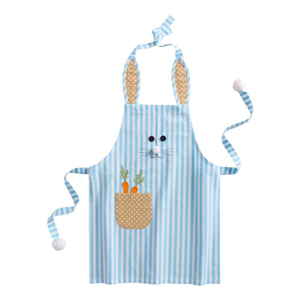 NEW Kid's Blue and White Stripe Bunny Embroidered Apron EASTER